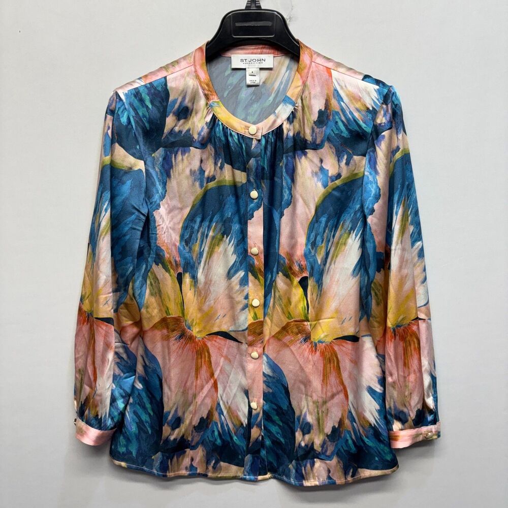 St. John Collection Long Sleeve Silk Blouse Top Shirt Size 8 Colorful C099 -25